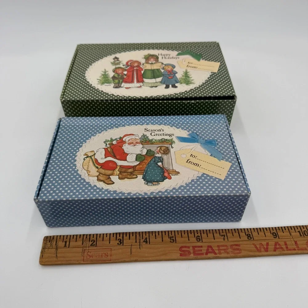 The Gift Wrap Company Christmas Gift Boxes Set of 2 Blue Green 1980s